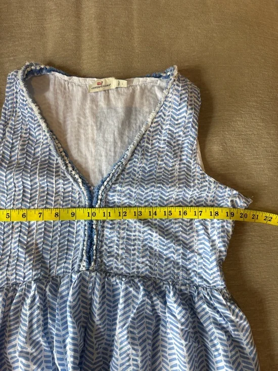 Vineyard Vines Blue Cotton Mini Dress Sleeveless Fit & Flare Summer Size L - Picture 8 of 9